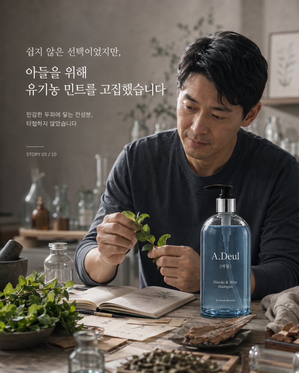 유기농 민트를 고르는 아빠